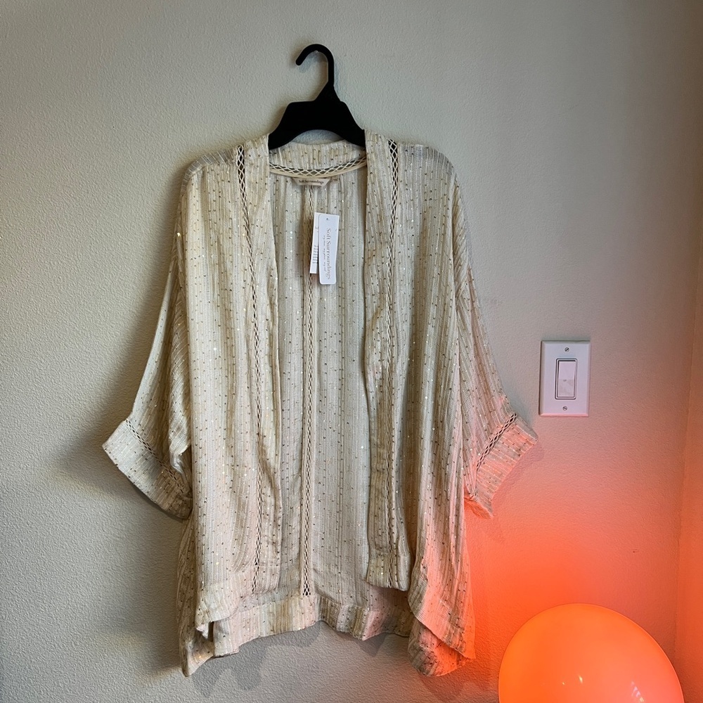 Soft Surroundings Glamour Topper | Large | Soft Gold Metallic Kimono NWT